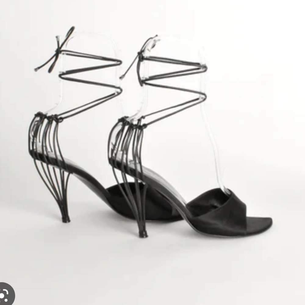 Chanel Vintage Satin Strapp  Cage heels black 39